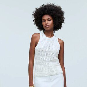 🏷️ NWT:  Madewell Portman Crochet-Knit Crewneck Sweater Tank - Ivory Size Smal
